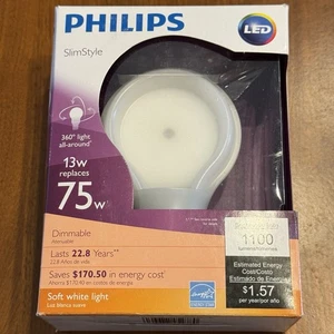 PHILIPS 13W LED Slim Style Dimmable Bulb Soft White 1100 Lumens Replaces 75W NEW - Picture 1 of 6