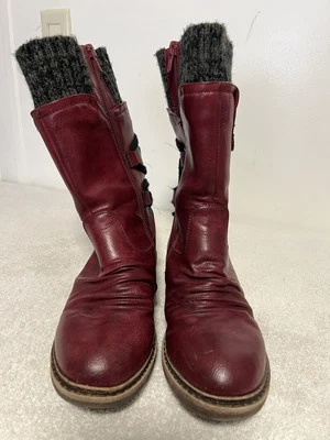 Rieker Mujeres Dominika 73 Rojo Pálido Cuero Vegano Botas con Cordones Cremallera 7US EUR 37 Foto 1 de 4