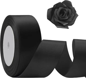 25 Yards Black Satin Ribbon 1 1/2Inch, Single Face Polyester Silk Fabric Hair St - Picture 1 of 7