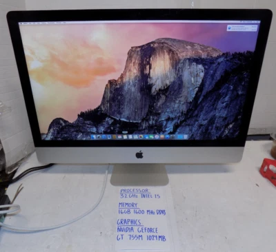 Apple 27" iMac i5 3.2Ghz 16GB RAM 1TB HDD Nvidia GT755M - Image 1 of 2