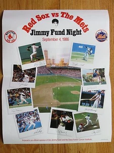 Jimmy Fund Night 9/4/86 BOSTON RED SOX vs NEW YORK METS Poster CLEMENS Gooden - Picture 1 of 6