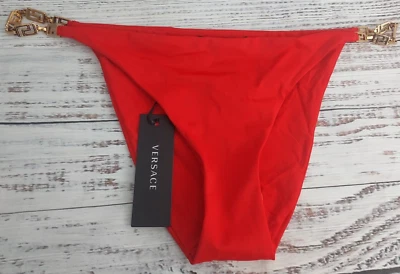 Authentic Versace Red Bikini Bottom Size 3 Greca Greek Key Chain Holiday NEW - Image 1 of 4