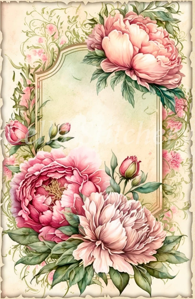 Bloque de tela de algodón de costura artesanal vintage Shabby Chic rosa peonías collage #7 Foto 1 de 1