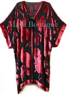 Silk Burnout Velvet Jacket Kimono Duster Red & Black No Fringe Maya Matazaro - Picture 1 of 4