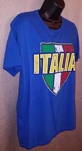 Italia Italy Soccer Crest Faux Stitched Blue T-Shirt - Adult L - Mens Small - Picture 1 of 5