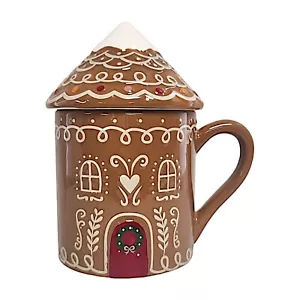 Taza de cerámica para casa de pan de jengibre con tapa taza de gres festivo de Navidad regalo - Imagen 1 de 23