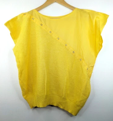 Top corto cuadrado tejido algodón amarillo vintage años 80 para mujer talla pequeña S informal Foto 1 de 4