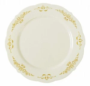 Formal or Wedding Heritage with Gold Trim Plastic Salad Plates 7.5 Inch 10 Pack - Picture 1 of 1