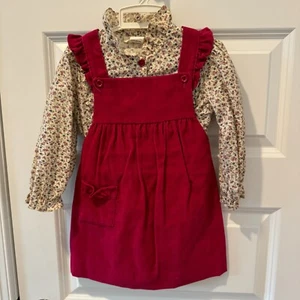 Vintage Health Tex Corduroy Overall Dress w/ floral shirt Size 4T Pink Floral - Picture 1 of 11
