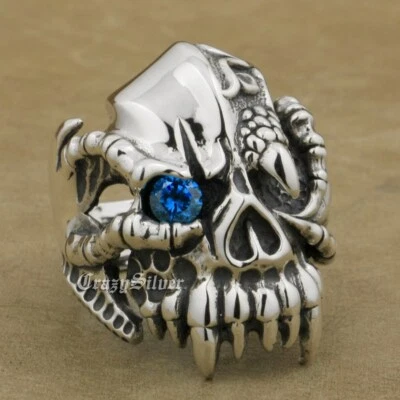 Anillo calavera garra de dragón de plata esterlina 925 ojo circonita cúbica joyería punk 9MX02A EE. UU. 7~15 Foto 1 de 4