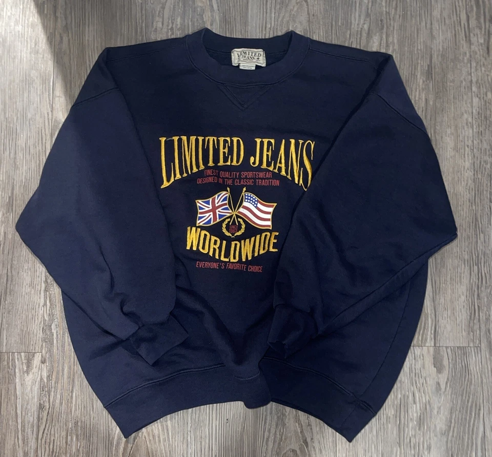 VTG 90s Limited Jeans Women Size Large Embroidered Sweater Crewneck - Изображение 1 из 3