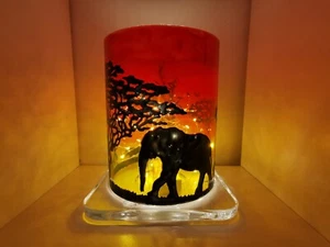 Dancing Shadowz African Glass Art,Sunset and Animals,One of a Kind Candle Holder - Picture 1 of 16