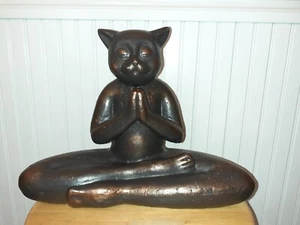 Pier 1 Metal w/Copper Finish Large Meditating Cat Figurine 10.2"T x 13.5" x 5.5" - Picture 1 of 11