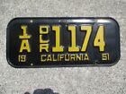 California 1951  1/A Dealer  license plate  #   1174
