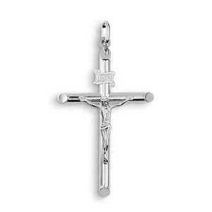 10k & 14k Gold Classic INRI Crucifix Cross Pendant (White Gold) - Picture 1 of 17
