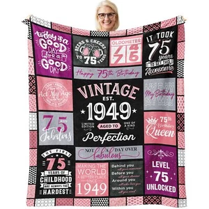 75th Birthday Gifts for Women Blanket 60"x 50" 75 Year Old Birthday Gifts for... - Picture 1 of 7