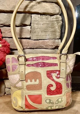 Bolso de Mano Vintage Braccialini Mixto Media Floral, Cuero, Usado en Excelente Condición Lg Foto 1 de 4