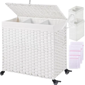 Durable 140L Laundry Basket on Wheels - Includes 2 Removable Liners & Mesh Bags - Picture 1 of 10