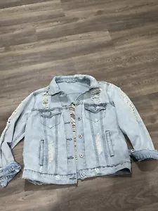Highway Jeans Size M Womens Light Blue Distressed Button Denim Jacket 51685 - Picture 1 of 8