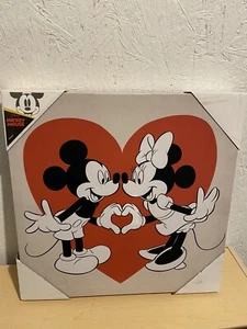 Mickey Loves Minnie Big Hearts Print Canvas Box Frame Disney 16” X 16” Valentine - Picture 1 of 5