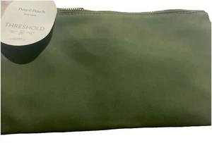 Threshold NWT Sage Green Faux Suede Pouch | Gold Zipper | Pencil or Makeup Bag - Picture 1 of 8