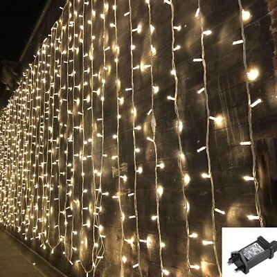 3x3m Christmas Warm White Lights Curtain String Fairy Lamp Wedding Party  - Image 1 of 3