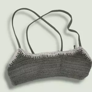Xhilaration Olive Green Bikini Top Criss Cross Spaghetti Straps Back Tie Crochet - Picture 1 of 8