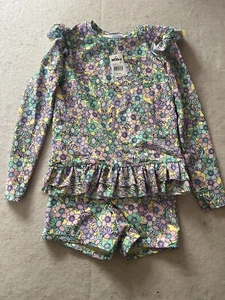 Brand New Milky Size 8 Retro Rash Set Floral Print Long Sleeve Shorts 2 Piece - Picture 1 of 12