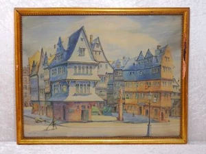 Cuadro acuarela firmado - Buttermarkt Fischergasse Frankfurt / M. Vintage - Imagen 1 de 7