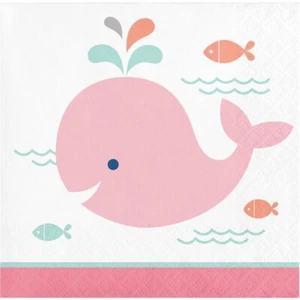 Lil Spout Pink Whale Animal Ocean Cute Baby Shower Party Paper Beverage Napkins - Picture 1 of 1