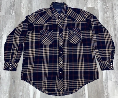 Camisa VIP Distressed Vintage Años 80 Perla A Presión Manga Larga Ropa de Rancho Para Hombre Talla XL Foto 1 de 4