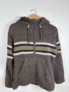 Felpa con cappuccio Lost Horizons Nepalese maglia a mano naturale 100% lana taglia Med marrone - Foto 1 di 11