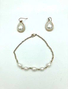 Conjunto De Pendientes Y Pulsera De Colección - Tono Dorado y Perlas De Imitación Elegante - Imagen 1 de 6