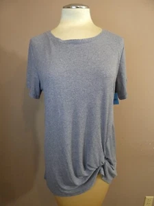 Green Tea Womens L NWT Blue Ruched Front Knit Top Tee Short Sleeve Rayon Stretch - Picture 1 of 10