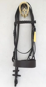 BRIDA DE CAZADOR DE CUERO TRENZADA CON RIENDAS LIBRES DE NARIZ DE 2" - Imagen 1 de 1