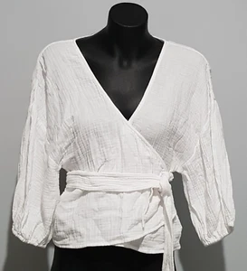 Seafolly Womens Beach Double Wrap Top Shirt 3/4 Sleeves White Small NEW - Picture 1 of 5
