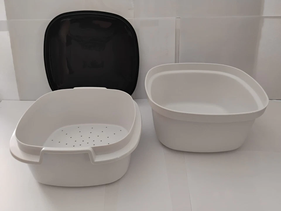Tupperware Sieb Servierer mit Siebeinsatz Küchen Chef C37 Schwarz/Weiß NEU&OVP - Bild 1 von 3