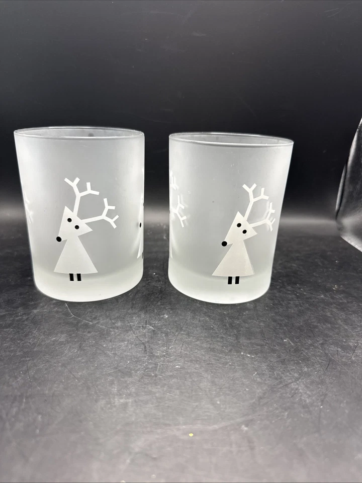 Crate and Barrel Frosted Reindeer Christmas Glasses Set Of 2 - Image 1 of 1