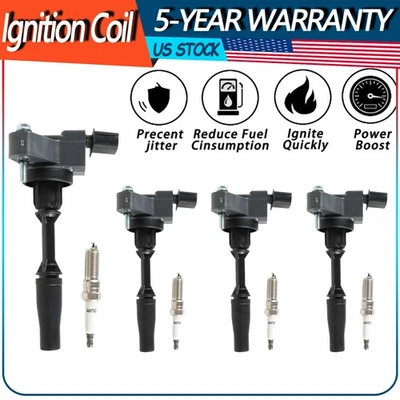 4PACK Ignition Coil and Spark Plugs for Cadillac ATS CT6 CTS Chevy Camaro UF680 - Image 1 of 4