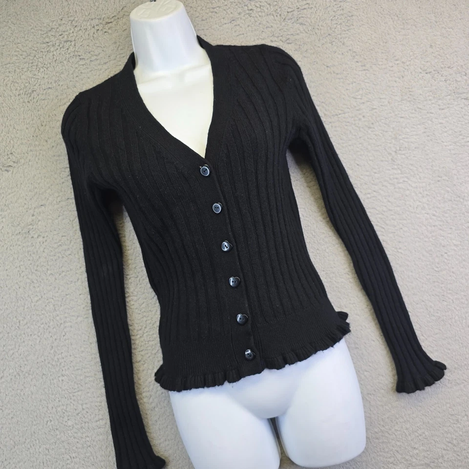 & Other Stories Cárdigan Mujer S Negro Acanalado Tejido Capricho Hada Grunge Foto 1 de 4