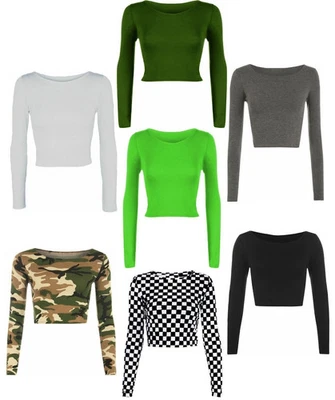 CELEBRITY-FASHIONS Ladies Mock Neck Long Sleeve Slim Fit Crop Top Stretch Basic T-Shirt 8-26