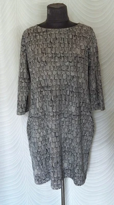 Marimekko Black White  Jersey   T-Shirt Dress  3/4 Sleeve  Size L - Image 1 of 4