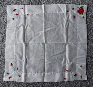 Vintage Floral Handkerchief Embroidered Roses Mother Linen Granny Core 12in. - Picture 1 of 13