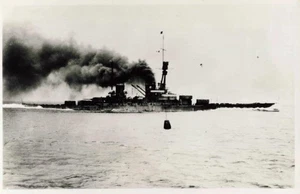 VTG Photo Naval Steam Powered Ship Two Stacks Bouy Ocean - Picture 1 of 1
