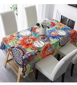 Bright Colorful Boho Floral Tablecloth 52x72 Rectangle Happy Memories HMS - Picture 1 of 6