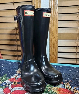 HUNTER Youth Unisex Rain Boot Black Gloss Size 3 Winter Boots Farm Equestrian  - Image 1 of 4