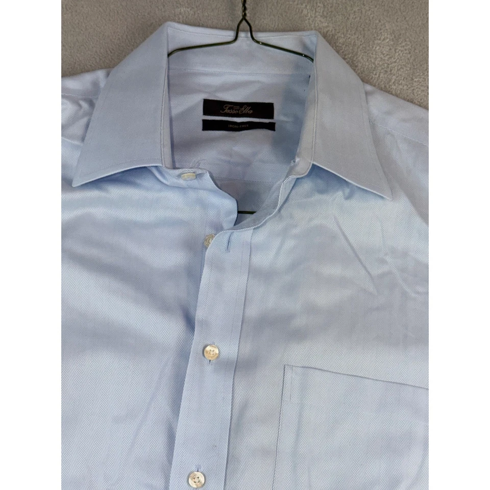 Tasso Ella 17X34/35 Light Blue Herringbone Dress Shirt French Cuffs Men's Formal - Image 1 of 4