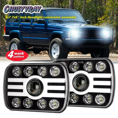 Par de faros LED 7x6 para Jeep Cherokee XJ 1984-2001 Wrangler YJ 1986-1995 Foto 1 de 4