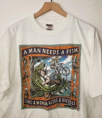 Vintage 90s RAY TROLL T-Shirt 1996 Man Needs A Fish Single Stitch Fishing USA XL - Image 1 of 4