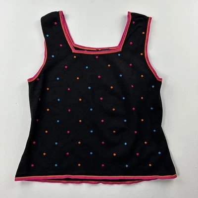 Vintage Etoile Polka Dot Sweater Tank Top Black Pink Knit Square Neck Med-Large - Image 1 of 4